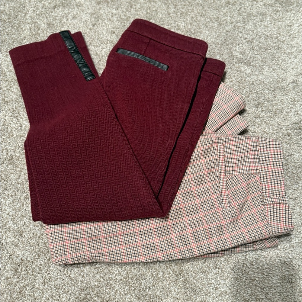 BUNDLE Banana Republic BURGUNDY and Black Dress Pants with Classic Style & Plaid